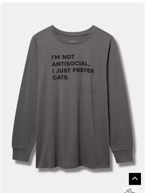 torrid 0x Gray Long-Sleeve Tee with Black Cat-Lover Slogan
